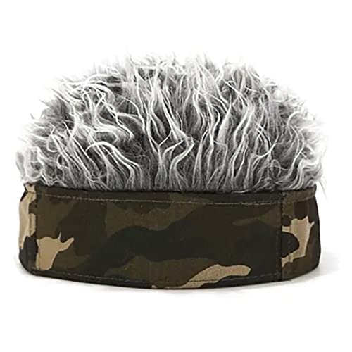 Nurnesy Männer Kurze Perücke Stirnband Männer Künstliche Perücke Hut Camouflage Grau Verstellbare Größe Stirnband Perücke für Partys Outdoor -Aktivitäten mit Weichem Atmungsaktivem von Nurnesy