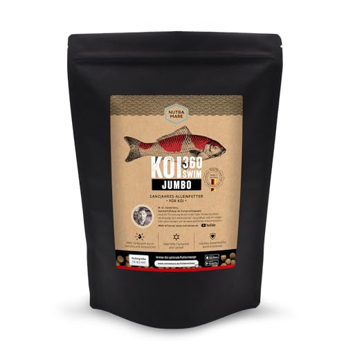 Nutramare Koi360 Jumbo Swim | Schwimmendes Koifutter für große Koi ab 60 cm, 8,5 mm Pellets mit Spirulina & Astaxanthin zur Farbverstärkung (1,2 kg) von Nutramare