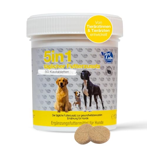 NutriLabs 5in1 täglicher Futterzusatz 50 Stk. - Hunde Futterergänzung - 5 in 1 Hundezusatz mit Algen, Präbiotika, Vitamine usw. - Futterergänzungsmittel für Hunde - Hunde Vitalstoffe von NutriLabs