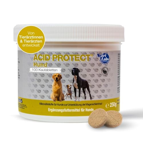 NutriLabs Acid Protect® Kautabletten für Hunde 100 Stk. - Magenkräuter-Tabletten mit Montmorillonit, Flohsamen, Eibisch, Zink, etc. - Gesundheitsprodukte für Hunde - Nahrungsergänzung Hund von NutriLabs