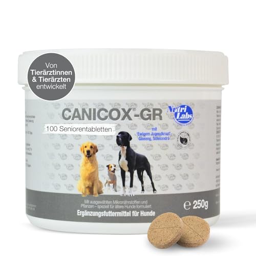 NutriLabs Canicox®-GR Tabletten für Senioren-Hunde 100 STK. - Seniorentabletten für Hunde mit MSM, Chondroitin, Glucosamin, Ginseng, Weißdorn u.v.m. - Gesundheitsprodukte für Hunde von NutriLabs