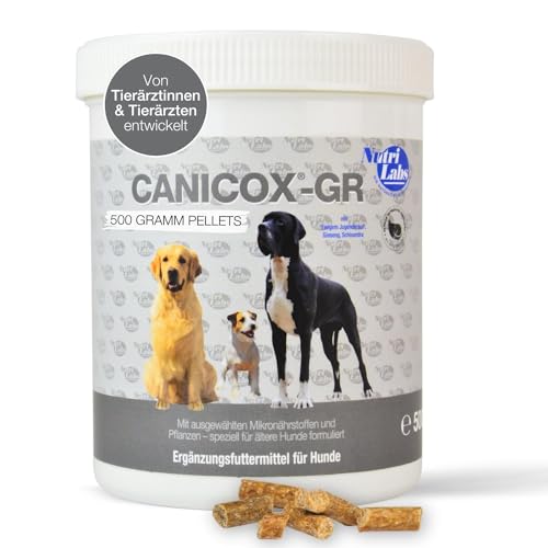 NutriLabs Canicox®-GR Nahrungsergänzung für Senioren-Hunde 500 g - Pellets für Senioren-Hunde mit MSM, Chondroitin, Glucosamin, Ginseng, Weißdorn u.v.m. - Gesundheitsprodukte für Hunde von NutriLabs
