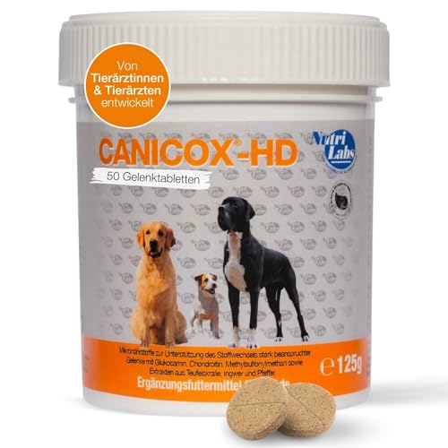 NutriLabs Canicox-HD Gelenktabletten für Hunde 50 Stk. - mit MSM, Chondroitin, Hyaluronsäure, Glucosamin & Teufelskralle - Gesundheitsprodukte für Hunde - Nahrungsergänzungsmittel Hund von NutriLabs