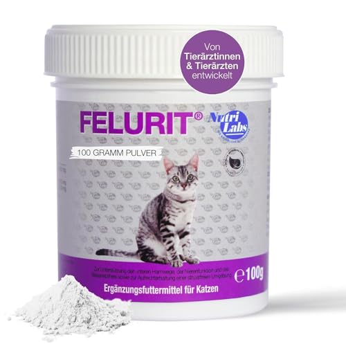 NutriLabs Felurit® Pulver für Katzen 100 g - Katzen Nahrungsergänzung mit Glucosamin, D-Mannose, Cranberry-Konzentrat u.v.m. - wichtige Katzen Nährstoffe - Gesundheitsprodukte für Katzen von NutriLabs