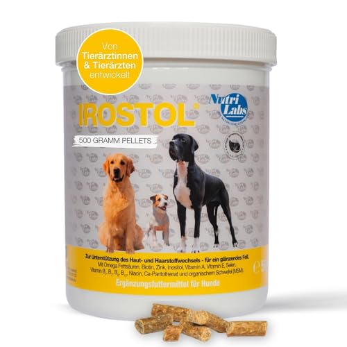 NutriLabs Irostol® Pellets für Hunde 500 g - Hunde Nahrungsergänzungsmittel mit MSM, Biotin & Omegafettsäuren - wichtige Hunde Vitamine & Hunde Mineralstoffe - Hunde Ergänzungsfutter von NutriLabs