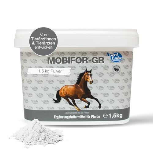 NutriLabs Mobifor®-GR Pulver für Senior-Pferde 1,5 kg - Nahrungsergänzung mit Ginkgo, Hefe, Bockshornklee usw. - MSM für Pferde - Ergänzungsmittel mit Glucosamin Pulver - Weißdorn Pferd von NutriLabs