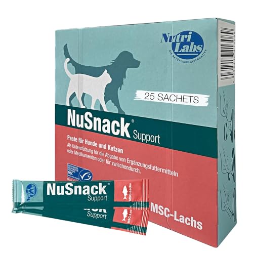 NutriLabs NuSnack® Hunde & Katzen Snacks 25 Sachets à 10 g - Abgabehilfe-Snack für Hunde & Katzen - Leckerli mit Lachsgeschmack - Leckereien für Katzen & Hunde für Medikamente etc. von NutriLabs