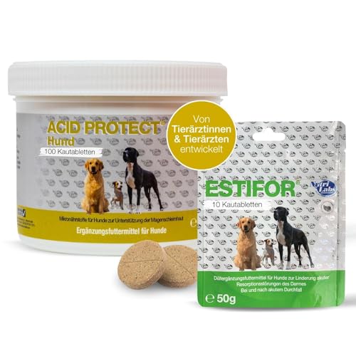 NutriLabs Acid Protect Hund Magenkräuter Kautabletten zur Unterstützung bei empfindlichem Magen, mit Montmorillonit & Estifor Kautabletten, 10 Kautabletten von NutriLabs