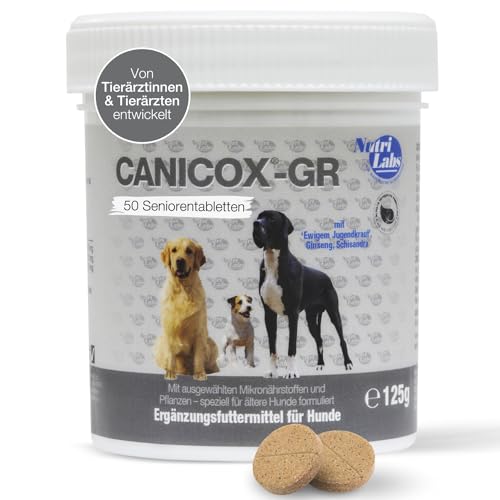 NutriLabs Canicox®-GR Tabletten für Senioren-Hunde 50 STK. - Seniorentabletten für Hunde mit MSM, Chondroitin, Glucosamin, Ginseng, Weißdorn u.v.m. - Gesundheitsprodukte für Hunde von NutriLabs