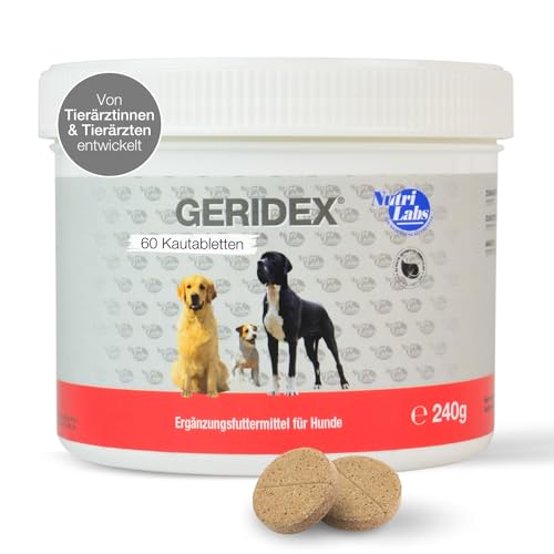 NutriLabs Geridex® Tabletten für Senioren-Hunde 60 STK. - Seniorentabletten für Hunde mit Glucosamin, Weißdorn u.v.m. - Hunde-Nahrungsergänzung - Teufelskralle-Tabletten - MSM-Hund von NutriLabs
