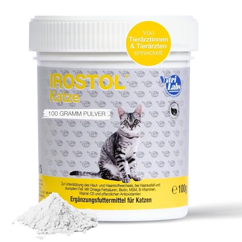 NutriLabs Irostol® Pulver für Katzen 100 g - Katzen Nahrungsergänzung mit MSM, Biotin & Omegafettsäuren - wichtige Katzen Vitamine - Gesundheitsprodukte für Katzen - Fellpflege Katze von NutriLabs