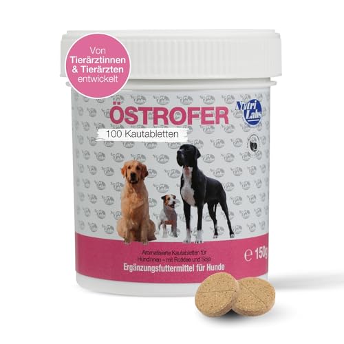 NutriLabs Östrofer Hormontabletten für Hündinnen 100 STK. - Hündinnen Gesundheitstabletten mit Rotkleesaat, Biotin etc. - Gesundheitsprodukte für Hunde - Nahrungsergänzungsmittel Hund von NutriLabs