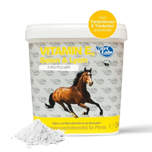 NutriLabs Vitamin E, Selen & Lysin Pulver für Sportpferde 3 kg - Pferdezusatzfutter - Selen für Pferde - Vitamin E Pferd - Sportpferde Nahrungsergänzung - Vitalstoffe für Sportpferde von NutriLabs