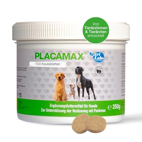 NutriLabs Placamax® Tabletten für Hunde 100 Stk. - Tabletten für Verdauung mit Ananaspulver, Vitamine, Pankreaspulver etc. - Gesundheitsprodukte für Hunde - Nahrungsergänzungsmittel Hund von NutriLabs