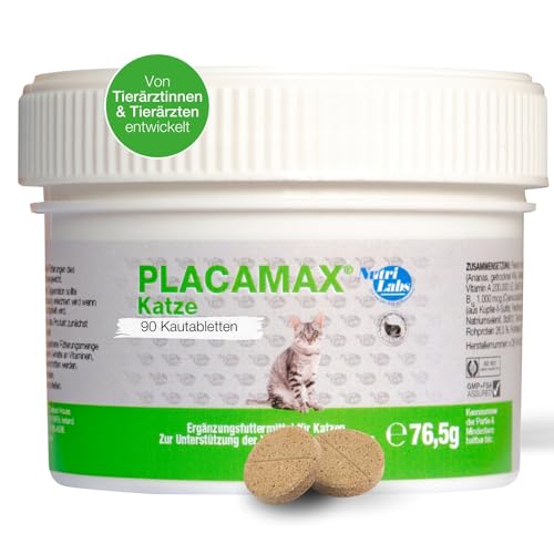 NutriLabs Placamax® Katzen-Tabletten 90 STK. - Gesundheitsprodukte für Katzen - Verdauungstabletten Katze - Nahrungsergänzung für Katzen - Katzen Ergänzungsfutter mit Pankreas-Pulver u.v.m. von NutriLabs