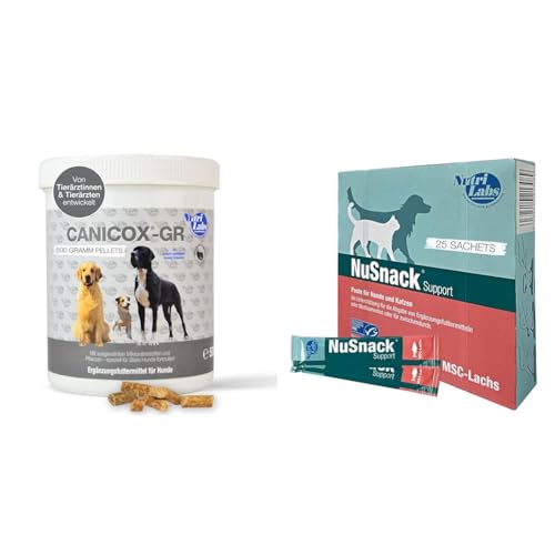 Unser Vorteilspack: Canicox®-GR Nahrungsergänzung für Hunde 500 g & Nutrilabs NuSnack Schleckpaste als Leckerlie oder zur Medikamentengabe von NutriLabs