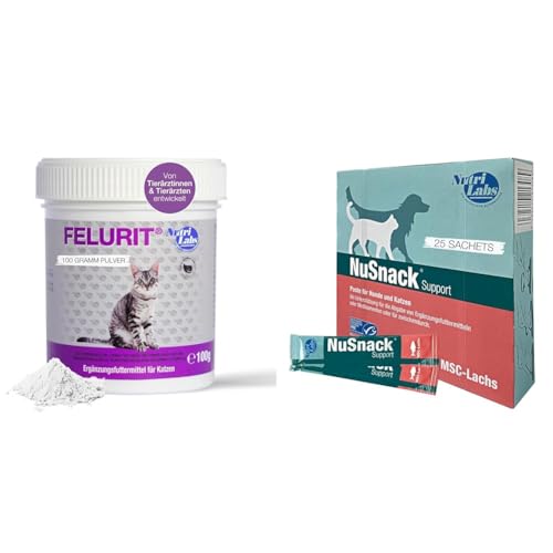 Unser Vorteilspack: NutriLabs Felurit® Pulver für Katzen 100 g & NuSnack Schleckpaste als Leckerlie oder zur Medikamentengabe von NutriLabs
