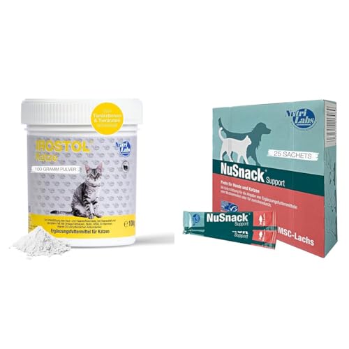 Unser Vorteilspack: NutriLabs Irostol® Pulver für Katzen 100 g & NuSnack Schleckpaste als Leckerlie oder zur Medikamentengabe von NutriLabs