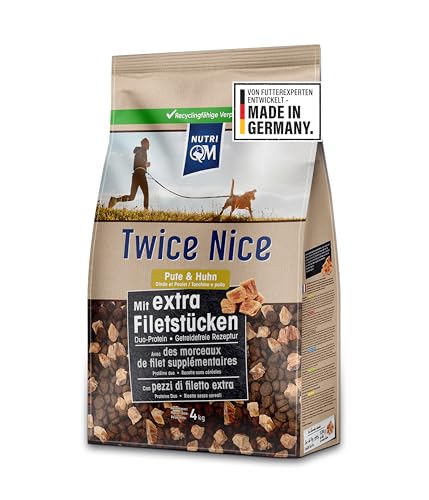 NutriQM Twice Nice Adult Pute & Huhn 2 x 4 kg – Getreidefreies Trockenfutter für ausgewachsene Hunde – Mit Filetstücken & Superfoods – Duo-Protein, leicht verdaulich – Made in Germany von NutriQM