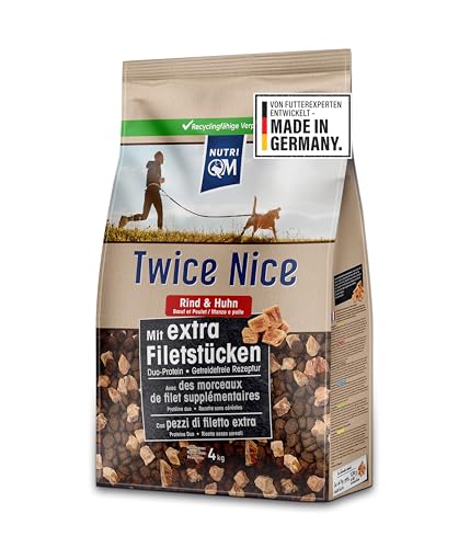 NutriQM Twice Nice Adult Rind & Huhn 2 x 4 kg – Getreidefreies Trockenfutter für ausgewachsene Hunde – Mit Filetstücken & Superfoods – Duo-Protein, leicht verdaulich – Made in Germany von NutriQM