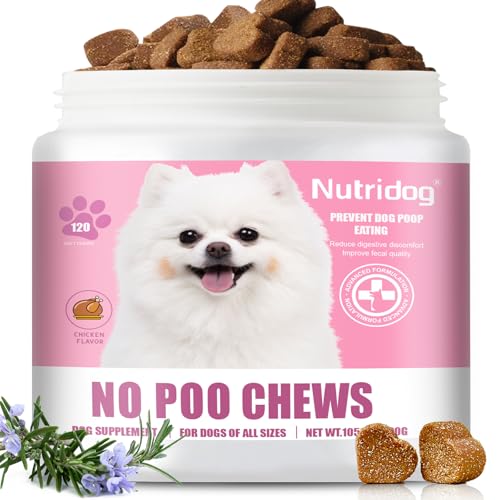 NutriDog No Poo Chews für Hunde - 120 Ct Huhngeschmack - Koprophagie & Stuhlfressschreck mit Probiotika, Verdauungsenzymen & Atemhilfe - Stoppen Sie Hundekot Fressen - Darmgesundheit (Huhn) von Nutridog