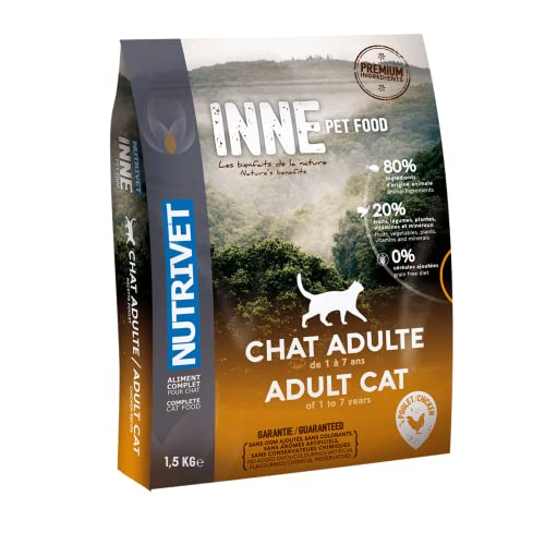 NUTRIVET - INNE Katze - Getreidefreie Kroketten - Erwachsene Katze - Huhn - 80% Inhaltsstoffe tierischen Ursprungs - 1,5kg von Nutrivet