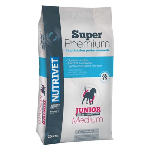NUTRIVET - Super Premium - Junior Medium - Kroketten ohne Weizen - Welpe mittlerer Größe - Reich an tierischen Proteinen - 15 kg von Nutrivet