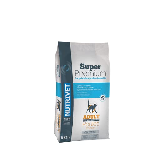 NUTRIVET - Super Premium - Katzen erwaschene - Huhn - Kroketten ohne Weizen - Katze - Reich an tierischem Eiweiß - 8 kg von Nutrivet