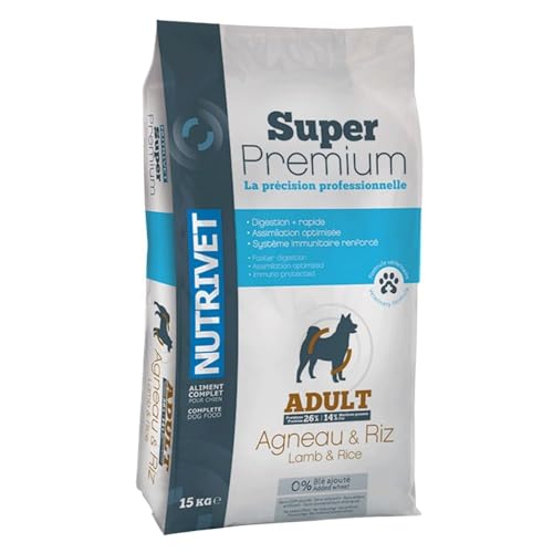 NUTRIVET - Super Premium Chien Lamb & Rice - Lamm & Reis - Weizenfreie Kroketten - Erwachsener Hund - Reich an tierischem Eiweiß - 15 kg von Nutrivet