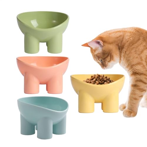 Katzenfutternapf - 4 Stücke Katzenfutterschale, Verbesserter Katzenfuttergericht | Erhöhte Snackplatte Schräger Hundefutter, Nackenschutz Futter Schüssel Elefant Bein Katzengerichte Für Wasser von Nuyhadds