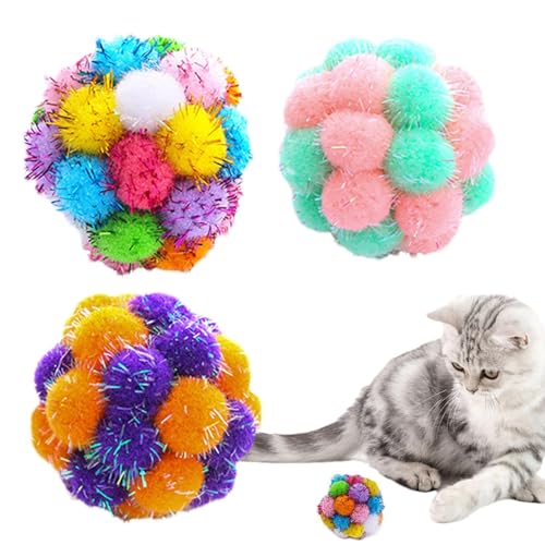 Katzen-Pom-Bälle, weiches Katzenspielzeug, interaktives Katzenspielzeug-Bälle für Indoor-Katzen, verbessern Beweglichkeit und Verspieltheit, Kätzchenspielzeug für Indoor-Kätzchen von Nuyhgtr
