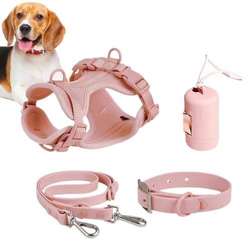 Nuyhgtr Hundegeschirr-Set, kleine Hunde, Haustiergeschirr, Halsband und Leine, Set mit Leine, kein Ziehen, Haustiergeschirr für Hunde, Welpen, mit Kotbeutelhalter von Nuyhgtr