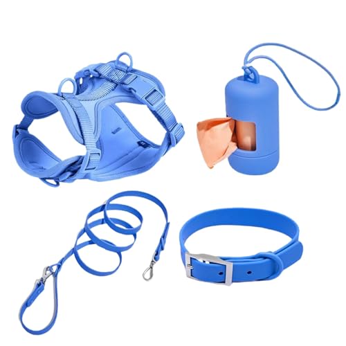 Nuyhgtr Hundegeschirr Set Kleine Größe Hunde, Hundehalsband Geschirr Leine Set, Hunde Weste Geschirr mit Leine Sicherheitshalsband Verstellbar mit Kotbeutelhalter von Nuyhgtr