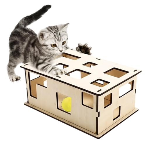 Nuyhgtr Katzen-Labyrinth-Spielzeug, interaktives Katzen-Labyrinth-Puzzle-Spielzeug für Katzen, interaktives Katzen-Leckerli-Puzzle-Spielzeugkasten, interessante Katzenspielbox mit Katzen-Teasing-Stick von Nuyhgtr