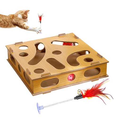 Stimulierendes Katzenspielzeug – Katzenanreicherungspuzzle-Spielzeug, Spielbox mit 2 Glocken, Katzenspielzeug, interaktives Katzenspielzeug für geistige körperliche Stimulation von Nuyhgtr