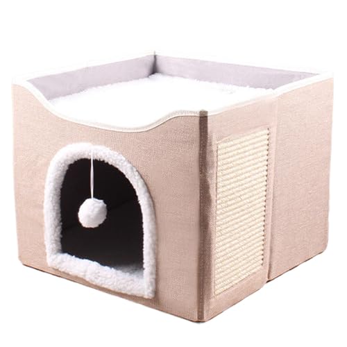 Cat House Bed Cave, Large Cozy Sleeping Condo, Cute Tent-Style Cube Bed with Plush Ball and Scratch Pad, 16.14x16.14x13.78inches Comfy Hideaway for Kittens, Puppies and Small Pets Cat House Bed Cave, Large Cozy Sleeping Condo, Cute Tent-Style Cube Bed with Plush Ball and Scratch Pad, 16.14x16.14x13.78inches Comfy Hideaway for Kittens, Puppies and Small Pets von Nuytghr