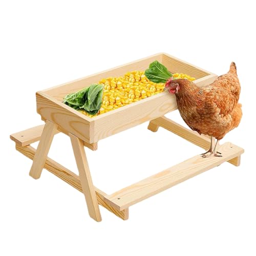 Chicken Table, Large Capacity Feeder with Wooden Mesh Bottom, 14.76x14.76x8.27 Inch Keeps Food Fresh and Dry, Ideal for Poultry, Turkey, Duck Flock, Wild Farm, Backyard Ground Use Chicken Table, Large Capacity Feeder with Wooden Mesh Bottom, 14.76x14.76x8.27 Inch Keeps Food Fresh and Dry, Ideal for Poultry, Turkey, Duck Flock, Wild Farm, Backyard Ground Use von Nuytghr