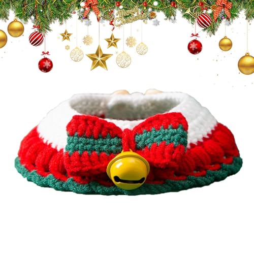 Katzenhalsband mit Fliege, Katzenhalsband mit Glöckchen, handgefertigt, gestrickt, weiche Baumwolle, Urlaub, Katzenhalsband, Halskette für Haustiere unter 6 kg von Nuytghr