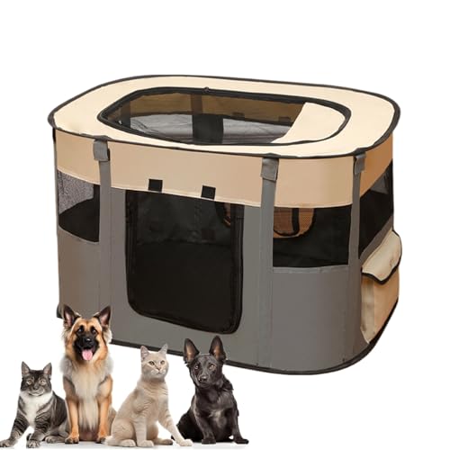 Pet Play Pen, Faltbares Welpe, Laufstallzelt, Grau, Tragbare Katzenhütte, Leichtes Design, für Reisen, Terrasse, Wohnung, Indoor Outdoor, Hinterhof, Leckereien und Spielzeug von Nuytghr
