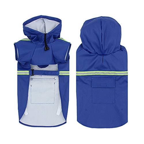 Nvzi -b Wasserdichter Hunde-Regenmantel, verstellbar, reflektierend, leicht, Haustier-Regenkleidung mit Poncho-Kapuze, Größe XXL, Blau von Nvzi