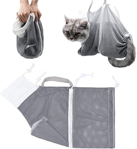 Nvzi -c 1 x Katzenbadetasche, verstellbar, Netztasche, Katzenbadetasche, Katzenbad, Artefakt, Katze, Hund, feste Tasche, Badetasche, Nageltrimmen, Schönheit, Fütterung, Medizin (grau) von Nvzi