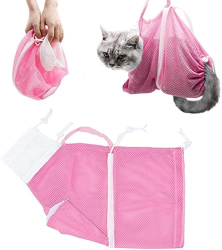 Nvzi -c 1 x Katzenbadetasche, verstellbar, Netztasche, Katzenbadetasche, Katzenbadgerät, Katze, Hund, feste Tasche, Badetasche, Nageltrimmen, Schönheit, Fütterung, Medizin (Rosa) von Nvzi