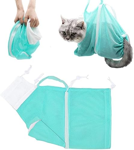 Nvzi -c 1 x Katzenbadetasche, verstellbar, Netztasche, Katzenbadetasche, Katzenbadgerät, Katze, Hund, feste Tasche, Badetasche, Nageltrimmen, Schönheit, Fütterung, Medizin (grün) von Nvzi