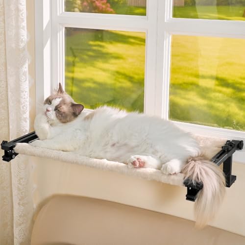 Nxwjoy Katzenfensterstange, stabiler Katzenfensterhängemattensitz für große Katzen, einfach zu verstellen und zu montieren, 2-in-1-Katzenbett, freistehendes Kätzchen-Schlafbett für Fensterbank von Nxwjoy