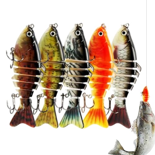 Nybhyjka Bassfischerei Köder, Fischereiköder - Fischereiköder Walleye Forellen Bass,Schwimmgelenk hartes 3D -Multi -Swimbait für Wels Salzwasser dunkle Schwimmen Süßwasser von Nybhyjka