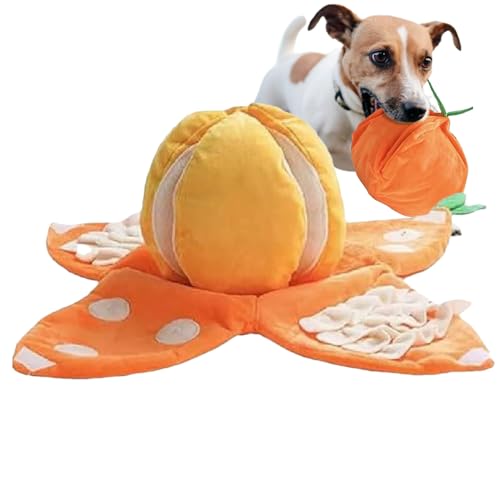 Nybhyjka Hundeschnüffler Matte, Hundeschnüffelnmatte, Orangefarbenes Bildungsnahrungsmittel versteckt Spielspielzeug, Plüsch interaktiver Duftkissen mit zerknittertem Papier quietschende Sounds zur von Nybhyjka
