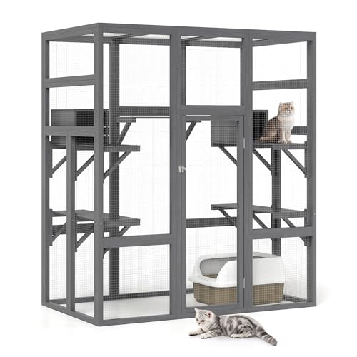 NYEEKOY Großes Katzengehege aus Holz mit Sitzstangen und Höhlen, Katzenhaus für den Innenbereich mit wasserdichtem Dach, Katzenhaus 7 Plattformen und 2 Ruheboxen, UV-beständig, 180 cm NYEEKOY Großes Katzengehege aus Holz mit Sitzstangen und Höhlen, Katzenhaus für den Innenbereich mit wasserdichtem Dach, Katzenhaus 7 Plattformen und 2 Ruheboxen, UV-beständig, 180 cm von Nyeekoy