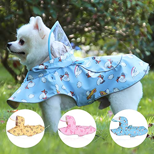 Nyescasa Hunde Regenmantel Wasserdichter Hundemantel Mit Kapuze und Reflektierender Streifen Transparentes PU Regenmantel Jacke Outdoor-Bekleidung für Kleine und Mittelgroße Hunde (M | Blau) von Nyescasa