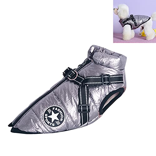 Nyescasa Hundejacke mit Geschirr, Reflektierend Wasserdichter Hund Winterjacke für Kleine Mittlere Große Hunde, Maschinenwaschbarer Hundeweste für Französische Bulldogge Chihuahua(2XL, Silber-Grau) von Nyescasa