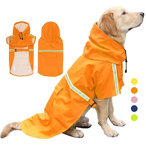 Nyescasa Hunderegenmantel Wasserdichter Hundemantel Mit Kapuze und Reflektierender Streifen Einstellbare Regenmantel Jacke Outdoor-Bekleidung für Kleine Mittelgroße Große Hunde (5XL | Orange) von Nyescasa